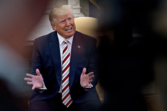 epa07782924 U.S. President Donald Trump speaks during a meeting with Klaus Iohannis, Romania&#039;s president, not pictured, in the Oval Office of the White House in Washington, D.C., USA, 20 August 2 ...