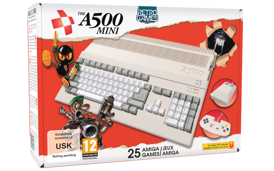 Neben 25 vorinstallierten Spielen liegen jedem THEA500 Mini Maus und Gamepad bei.