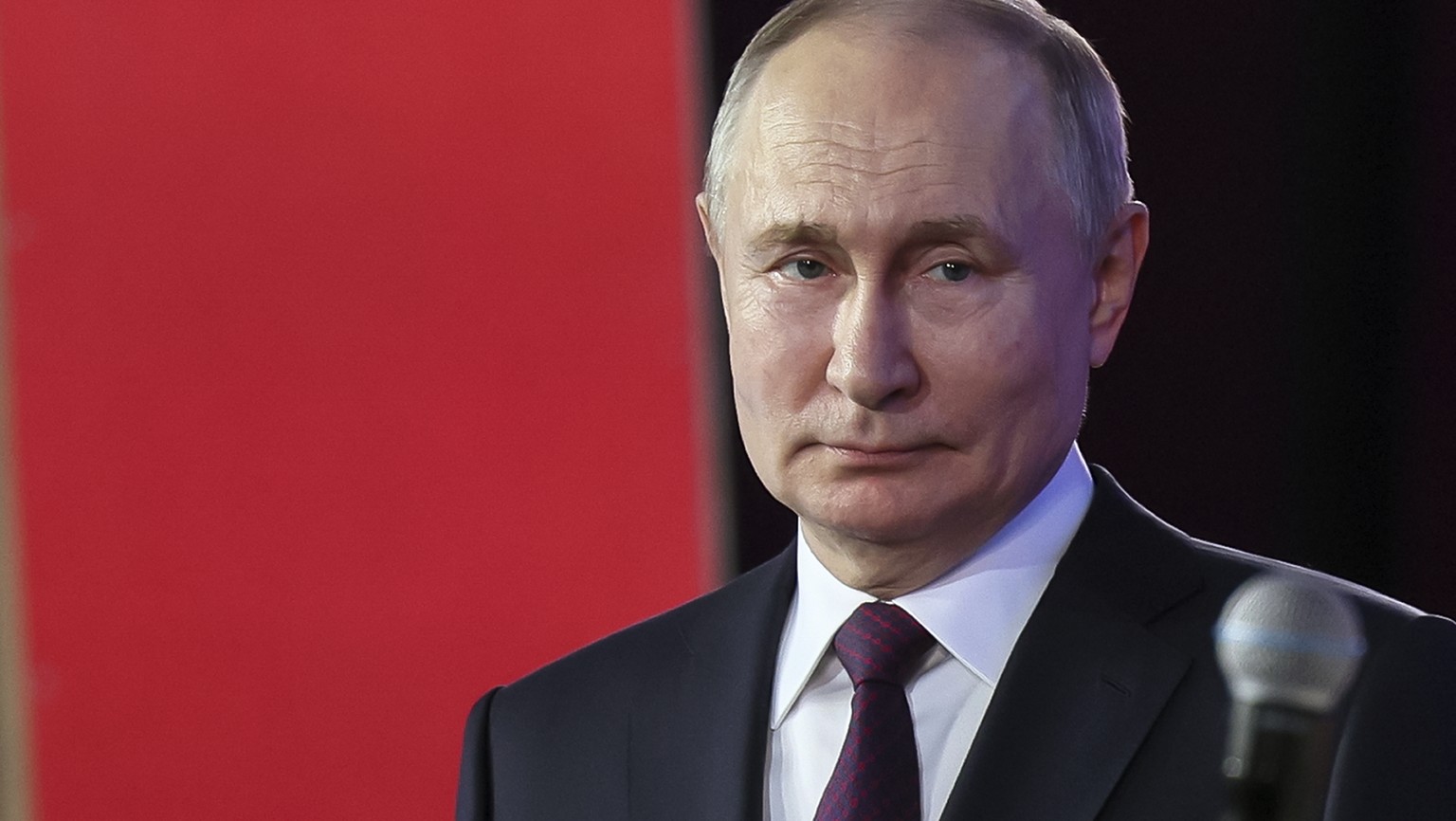 Russian President Vladimir Putin attends a ceremony to mark the presentation of the Russian Municipal Award "Sluzhenie" (Service) in Live Arena in Odintsovo, outside Moscow, Russia, Tuesday, January 16, 2024…