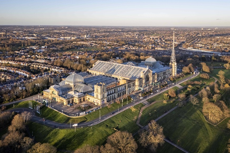 Paddy Power World Darts Championship Aerial General view above Alexandra Palace ahead of the Paddy Power World Darts Championship Semi-Final between Chris Dobey Michael van Gerwen Luke Littler and Chr ...
