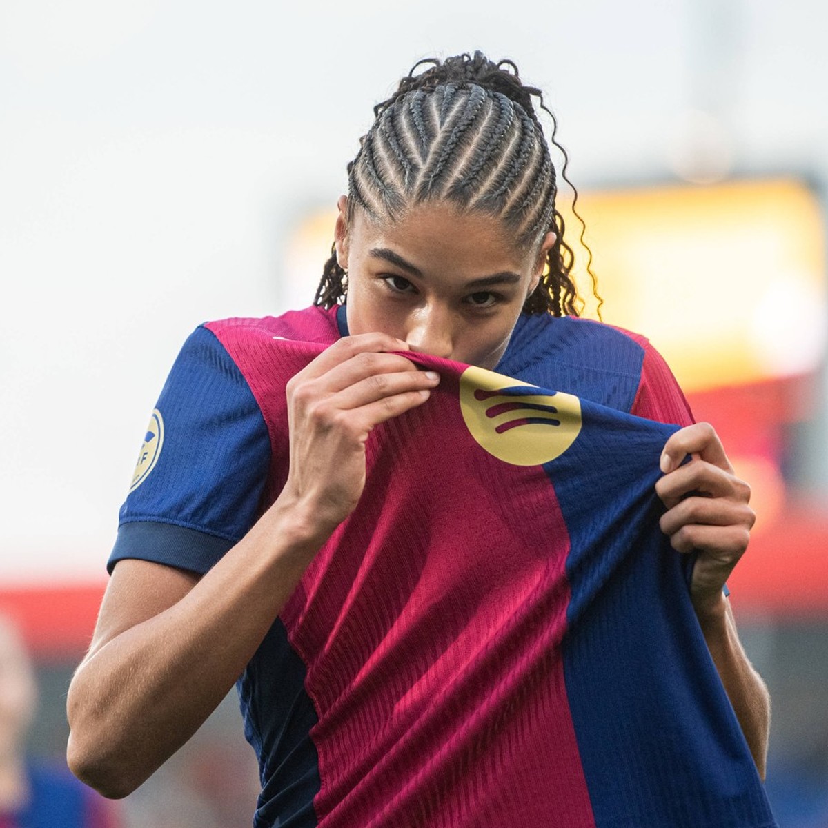 FC Barcelona, Barca v MADRID CFF. JOHAN CRUYFF STADIUM,BARCELONA. February 16,2025 FC BARCELONA vs MADRID CFF. February 16,2025 Sydney Schertenleib 30 of FC Barcelona celebrates scoring his team s fif ...