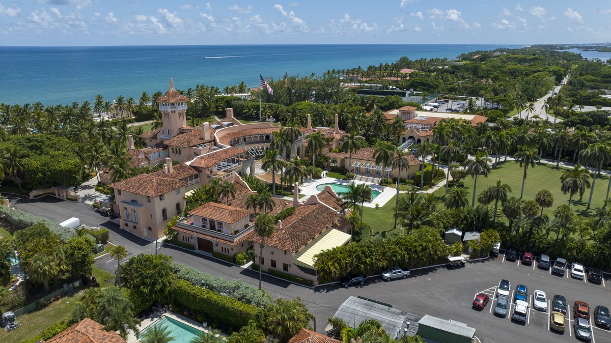 FILE - Former President Donald Trump's Mar-a-Lago club is seen in the aerial view in Palm Beach, Fla., Aug. 31, 2022. A federal appeals court has halted an independent review of documents seized  ...