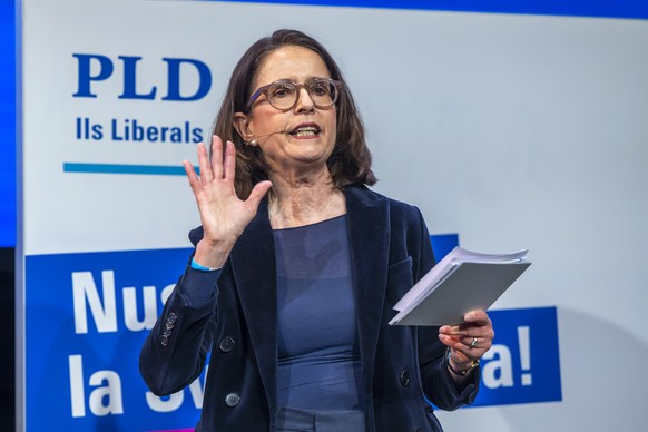La copresidence du PLR la conseillere nationale Susanne Vincenz-Stauffacher, s'exprime, lors de l'assemblee des delegues du Parti liberal-radical, PLR FDP Suisse, ce samedi 31 janvier 2026 a ...