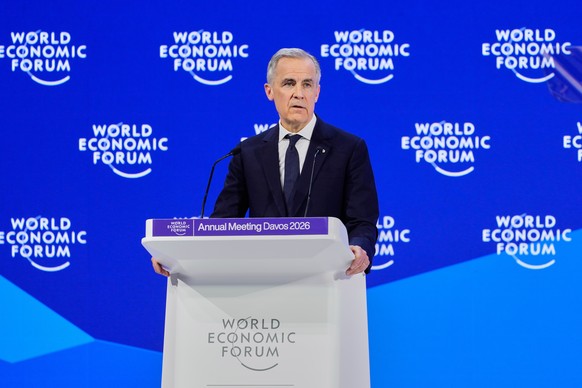 Canada's Prime Minister Mark Carney speaks during the Annual Meeting of the World Economic Forum in Davos, Switzerland, Tuesday, Jan. 20, 2026. (AP Photo/Markus Schreiber)
Mark Carney