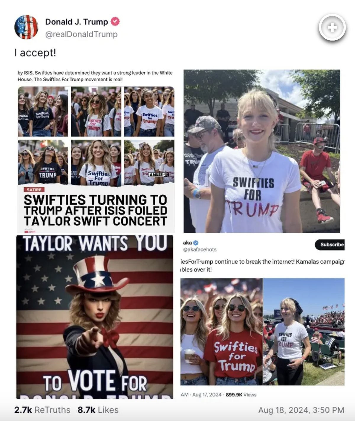 Donald Trump Taylor Swift Truth Social