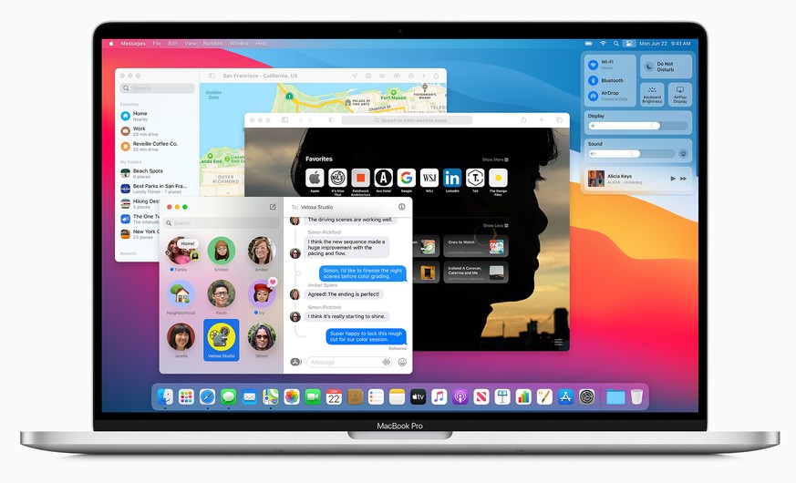 epa08502575 A handout photo made available by Apple unveiling macOS Big Sur, a redesign and new features during the keynote address at the 2020 Apple Worldwide Developers Conference (WWDC) at Steve Jo ...