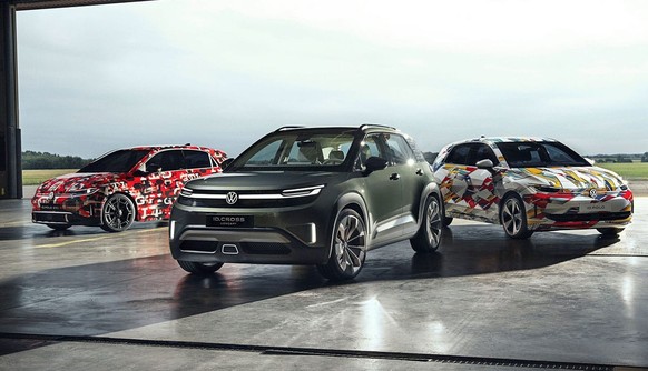 Die neuen Volkswagen-Elektroautos VW ID. Polo GTI (links), ID. Cross (Mitte) und ID. Polo.