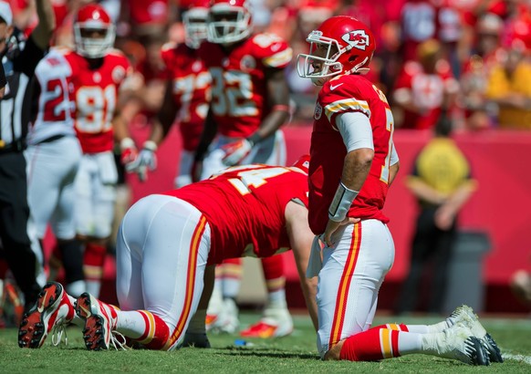 Sept. 9, 2012 - Kansas City, MO, USA - Kansas City Chiefs quarterback Matt Cassel (7) reacts to fumbling in the third quarter against the Atlanta Falcons at Arrowhead Stadium in Kansas City, Missouri, ...