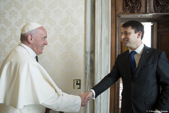 Pope Francis meets Gottfried Locher, President of the Federation of Swiss Protestant Churches, at the Vatican Friday, March 4, 2016. (L&#039;Osservatore Romano/Pool Photo via AP)