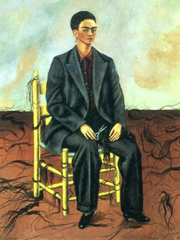 «Selbstbildnis mit abgeschnittenem Haar», 1940. Frida wiederholt, was sie bereits als Antwort auf Diegos Affäre mit ihrer Schwester getan hat.