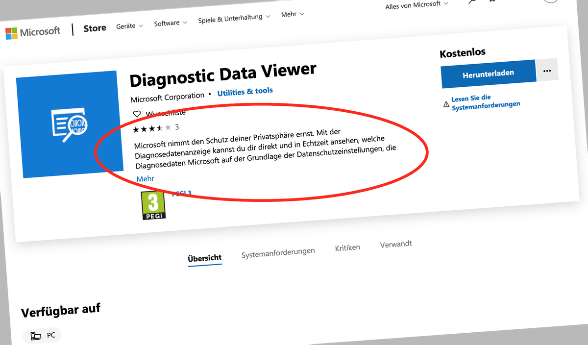 Microsoft empfiehlt dem Zürcher Datenschützer, den «Diagnosedaten-Viewer» zu installieren ...