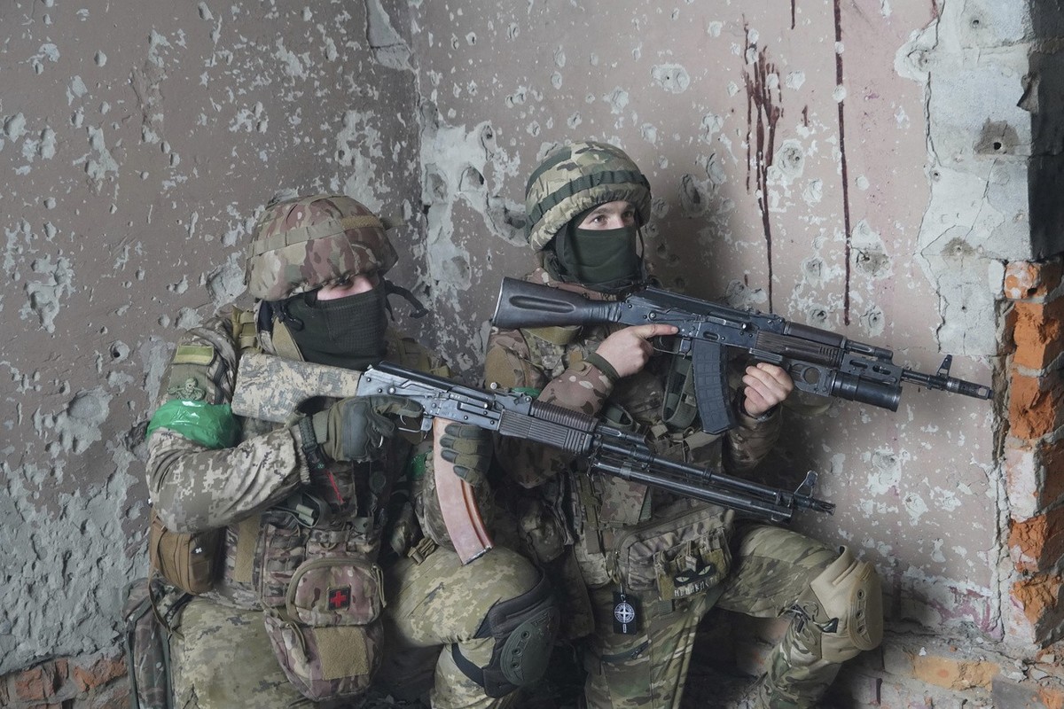 Des soldats ukrainiens lors d'un entraînement.