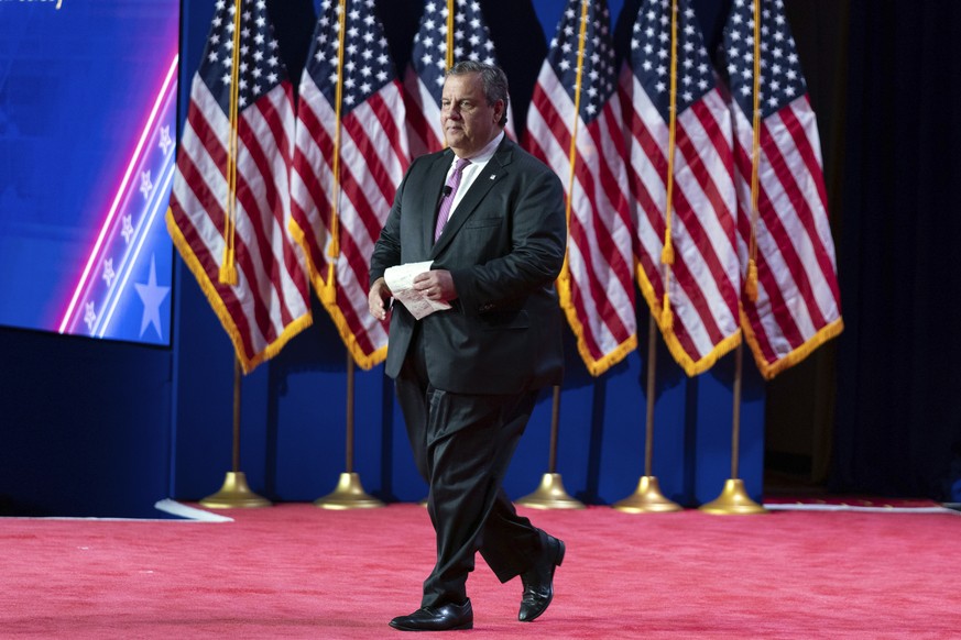 Republican presidential candidate former New Jersey Gov. Chris Christie walks on stage during the Faith and Freedom Coalition Policy Conference in Washington, Friday, June 23, 2023. (AP Photo/Jose Lui ...