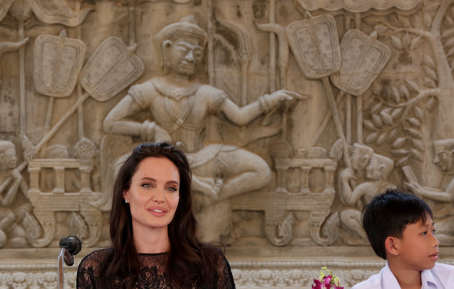 epa05801071 US director-actress Angelina Jolie attends a press conference at a hotel in Siem Reap province, Cambodia, 18 February 2017. Angelina Jolie will give a free public screening of her new film ...