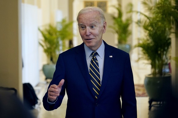 U.S. President Joe Biden speaks to media about the Democrats keeping the Senate before the Association of Southeast Asian Nations (ASEAN) summit, Sunday, Nov. 13, 2022, in Phnom Penh, Cambodia. (AP Ph ...