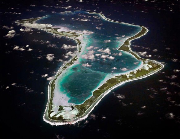 FILE - This image released by the U.S. Navy shows an aerial view of Diego Garcia in the Chagos Island group. (U.S. Navy via AP, File)
Britain Chagos