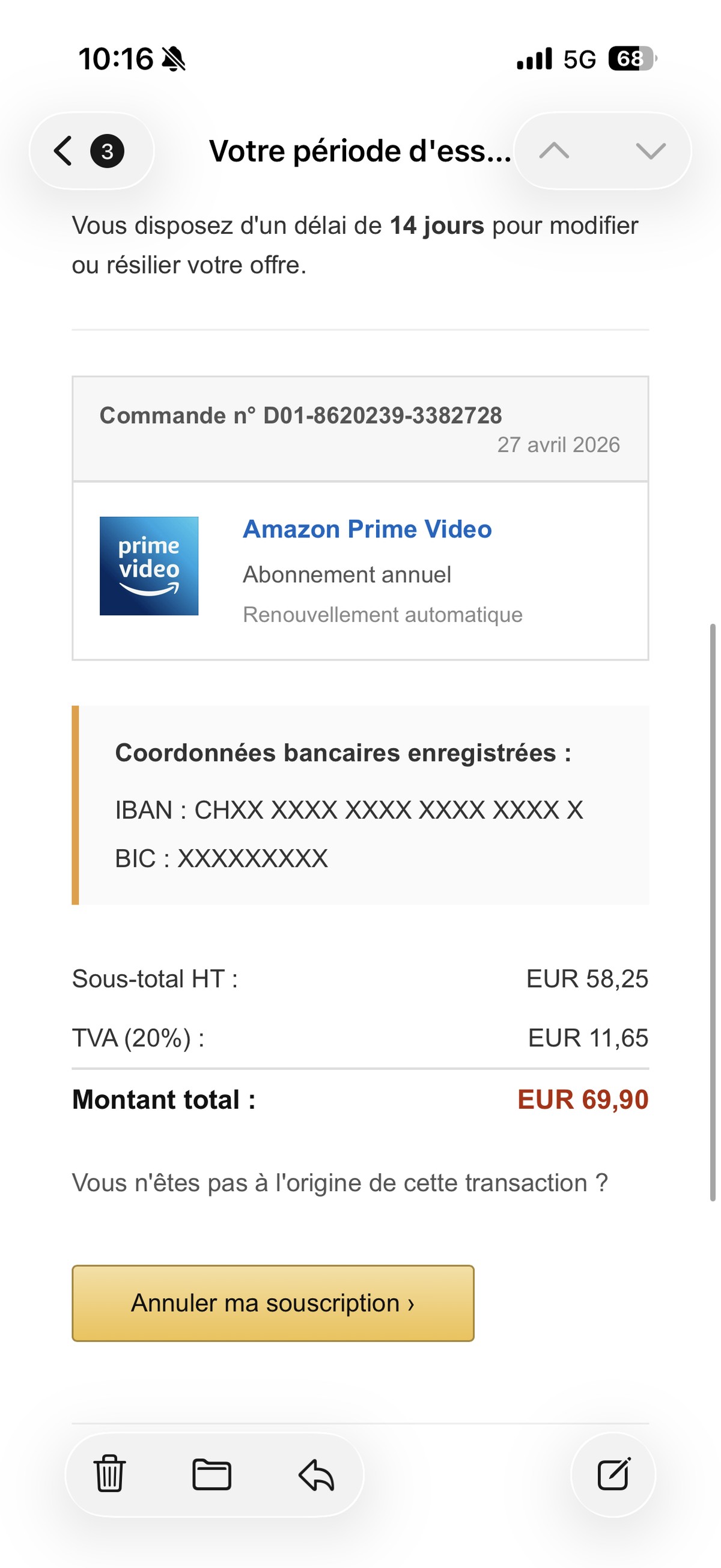 Le mail de phishing qui m'a eu.