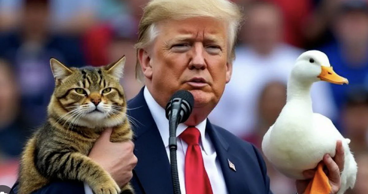 Des images fabriquées par l'IA ont dévoilé Trump en sauveur des animaux domestiques, face aux migrants qui sont accusés par l'extrême droite de les manger.