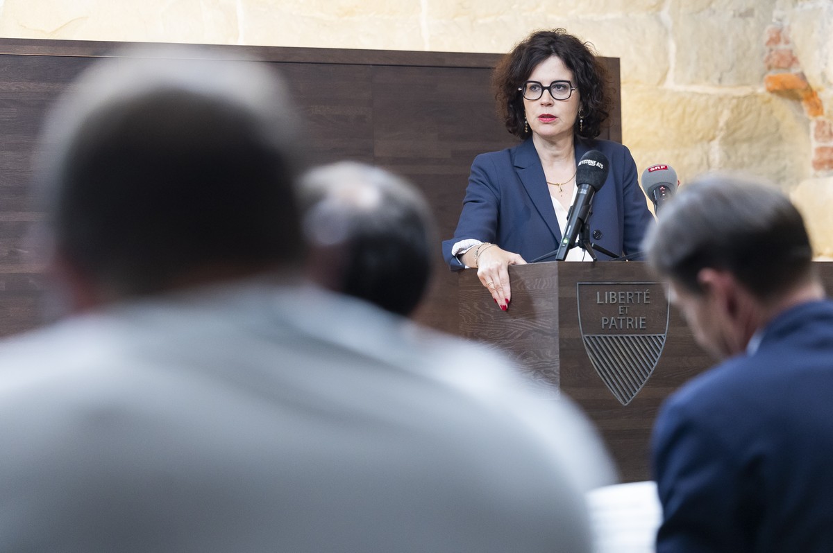Christelle Luisier Brodard, Presidente du Conseil d'Etat en charge des finances, parle lors d'une conference de presse du Conseil d'Etat vaudois afin de presenter les resultats des audi ...