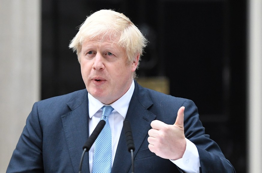 epa07813382 British Prime Minister, Boris Johnson delivers a statement outside 10 Downing street in Westminster, central London, Britain, 02 September 2019. Britain&#039;s Prime Minister Boris Johnson ...