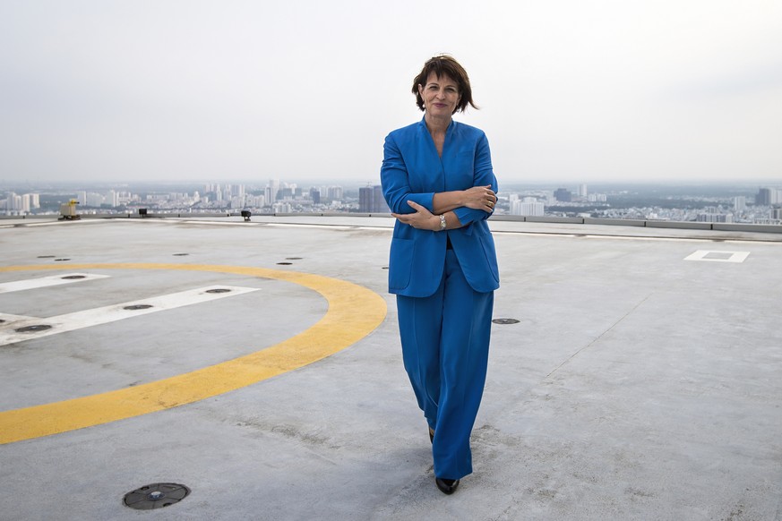 Swiss Federal Councillor Doris Leuthard poses on the skydeck of Bitexco Tower during Leuthard&#039;s state visit to Vietnam, in Ho Chi Minh City, Vietnam, Friday, April 6, 2018. Leuthard visits Vietna ...