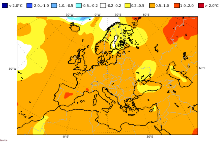 Mid-term forecasts, Europe, temperatures June/July/August 2023