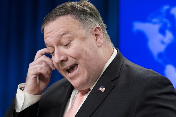 epa07114863 US Secretary of State Mike Pompeo holds a news conference at the State Department in Washington, DC, USA, 23 October 2018. Pompeo faced questions on the Trump administration&#039;s respons ...