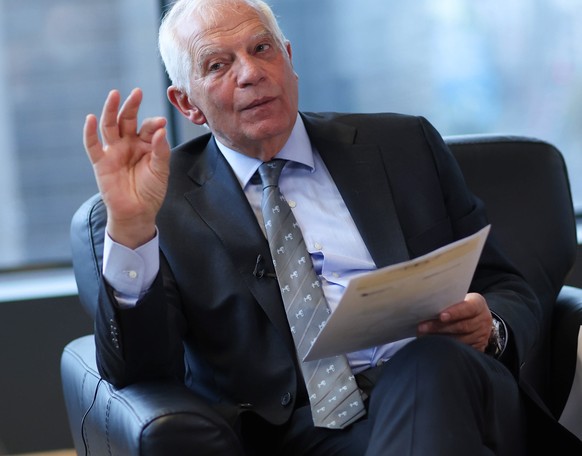 epa10581805 Josep Borrell, High Representative of the European Union for Foreign Affairs and Security Policy, speaks during an interview in Brussels, Belgium, 20 April 2023. Borrell addressed issues s ...