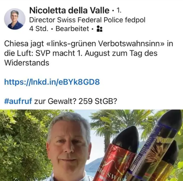 Hickhack auf Linkedin: Fedpol-Direktorin reagiert auf SVP-Rede.