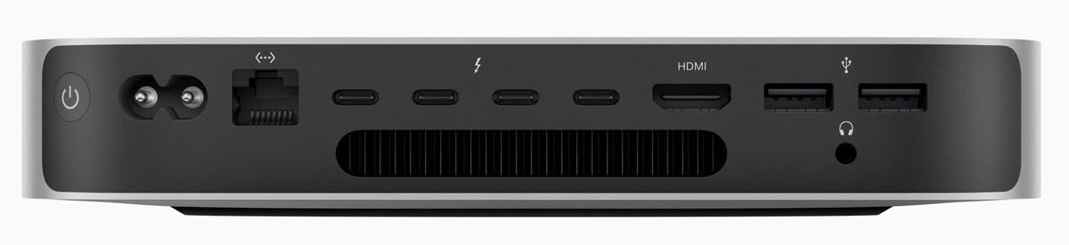 Die Rückseite des Mac Mini mit M2-Pro-Chip.