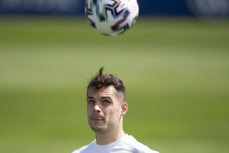 Granit Xhaka, im Training der Schweizer Fussball Nationalmannschaft, am Mittwoch, 2. Juni 2021, in Bad Ragaz. Die Schweiz trifft morgen auf die Nationalmannschaft Liechtensteins fuer ein Testspiel. (K ...