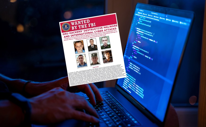FBI-Fahnungsplakat für Mitglieder der russischen Elite-Hackergruppe Sandworm.