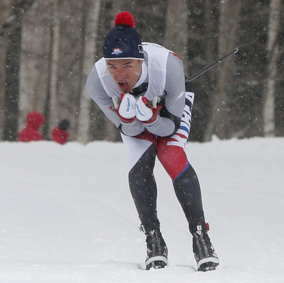 South Korea&#039;s Kim Magnus competes during the cross-country skiing men&#039;s 10km classical at the Asian Winter Games in Sapporo, northern Japan, Thursday, Feb. 23, 2017. (AP Photo/Shuji Kajiyama ...