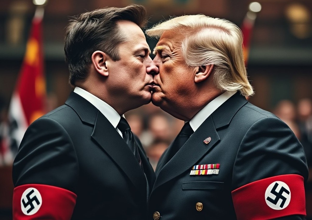 KI-generiertes Bild zeigt Elon Musk und Donald Trump beim Küssen.