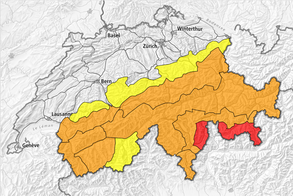 In den rot markierten Regionen gibt das SLF die Lawinengefahr als «gross» an.