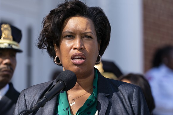 FILE - Washington Mayor Muriel Bowser speaks during a news conference March 15, 2022, in Washington. Two Republican border-state governors who are investing billions of dollars on immigration enforcem ...