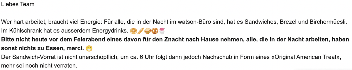 Die E-Mail der Chefredaktorin.
