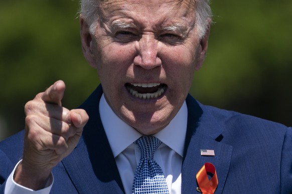 President Joe Biden speaks during an event to celebrate the passage of the &quot;Bipartisan Safer Communities Act,&quot; a law meant to reduce gun violence, on the South Lawn of the White House, Monda ...