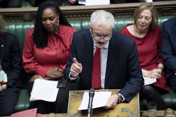 Britain&#039;s opposition Labour Party leader Jeremy Corbyn speaks during a debate before a no-confidence vote on Prime Minister Theresa May raised by Corbyn, in the House of Commons, London, Wednesda ...