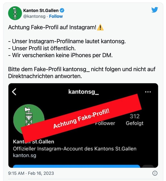 Die Kantonsverwaltung warnt auch via Twitter.