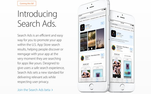 Screenshot von der US-Apple-Website: Die App-Werbung soll im Herbst mit iOS 10 eingeführt werden.<br data-editable="remove">