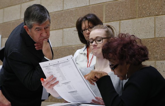 A challenge is reviewed on a ballot during a statewide presidential election recount in Waterford Township, Mich., Monday, Dec. 5, 2016. The recount comes at the request of Green Party candidate Jill  ...