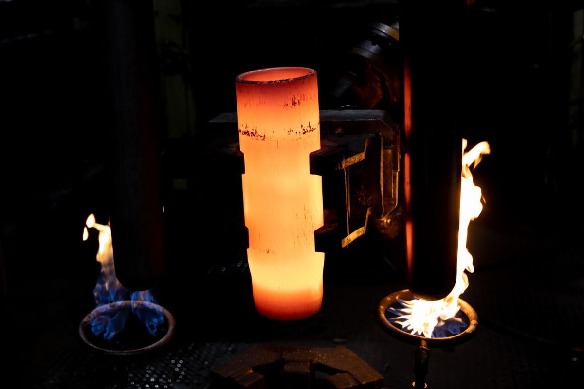 SCRANTON, PA - APRIL 12: Billets are forged at the Scranton Army Ammunition Plant on April 12, 2023 in Scranton, Pennsylvania. The U.S. Army is rapidly moving to scale up the production of the ammunit ...