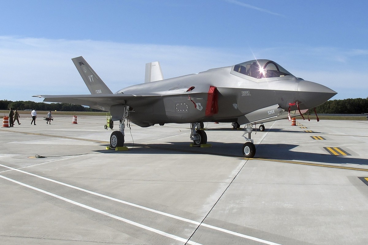FILE - An F-35 fighter jet arrives at the Vermont Air National Guard base in South Burlington, Vt, Sept. 19, 2019. Swiss officials on Monday, Sept. 19, 2022 formally signed a procurement contract to a ...