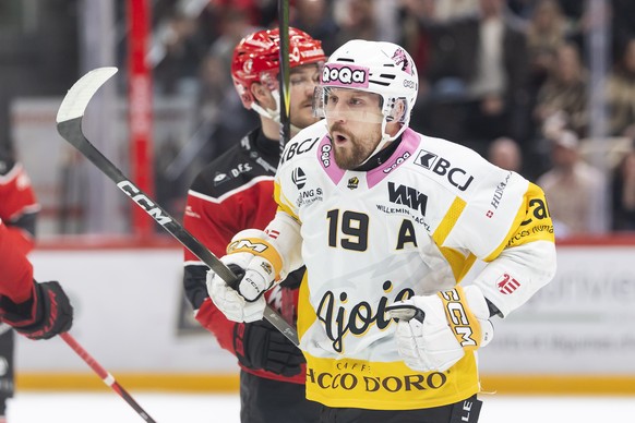 La joie de Jeremy Wick (HCA) apres son but, lors du match du championnat suisse de hockey sur glace de National League entre Lausanne HC, LHC, et le HC Ajoie, HCA ce lundi 9 mars 2026 a la patinoire d ...
