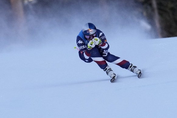 Lindsey Vonn competes in a downhill skiing race at Copper Mountain Ski Resort, Saturday, Dec. 7, 2024, in Copper Mountain, Colo. (AP Photo/John Locher)
