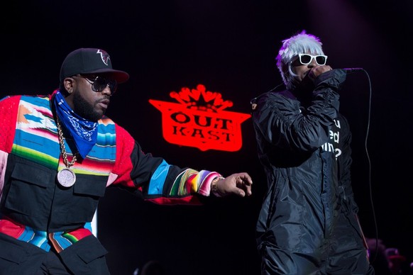 San Francisco, CA/USA: 10/18/14: Antwan André Patton aka Big Boi and André Lauren Benjamin aka André 3000 perform as OutKast. The group has won six Grammy Awards sold over 25 million records.