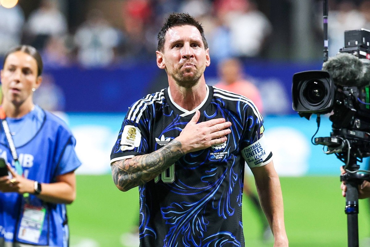 RECORD DATE NOT STATED FIFA World Cup, WM, Weltmeisterschaft, Fussball 2026 - Semifinal - England v Argentina Lionel Messi player of Argentina celebrates reaching the FIFA World Cup final after defeat ...