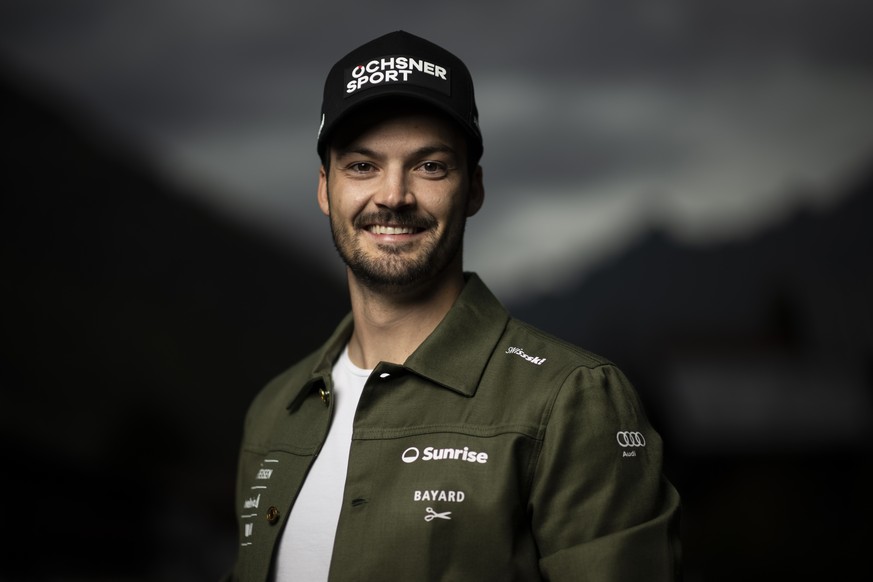 Loic Meillard from Switzerland poses for a portrait during a press conference prior the FIS Alpine Ski World Cup season in Soelden, Austria, on Friday, October 21, 2022. The Alpine Skiing World Cup se ...