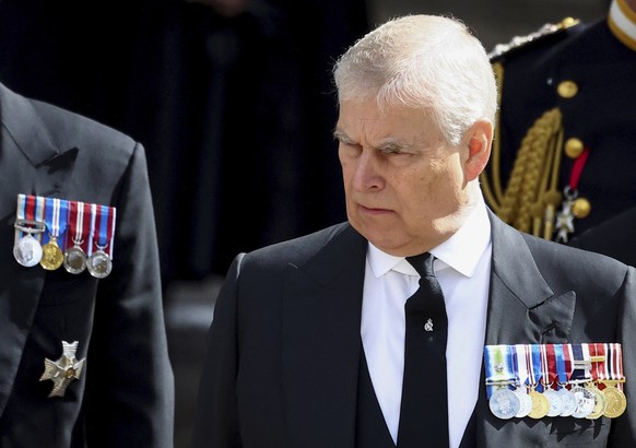 FILE - Britain&#039;s Prince Andrew attends the state funeral and burial of Britain&#039;s Queen Elizabeth, in London, Monday Sept. 19, 2022. King Charles III will hope to keep a lid on those tensions ...